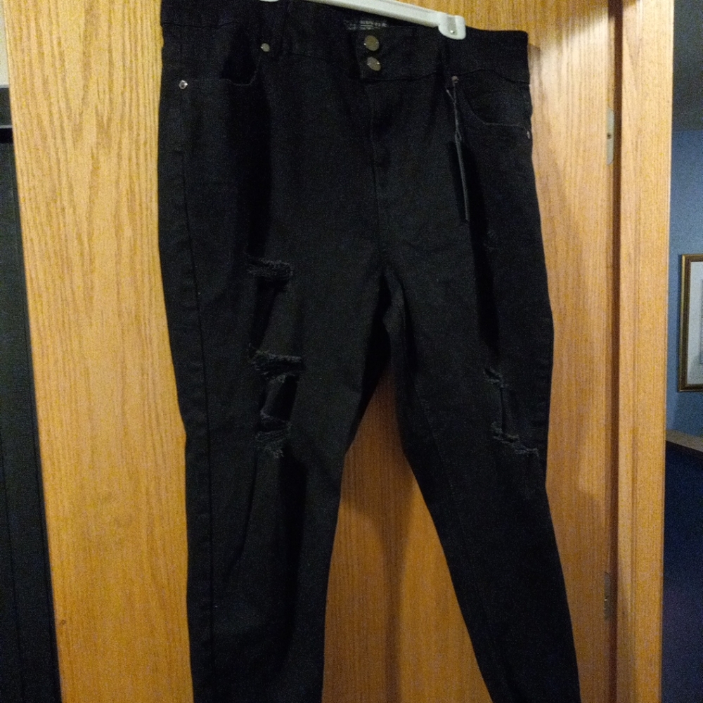 Womens Chic Denim Harley High Rise Ankle Grazer Blk Jeans  20 Inseam 29 Raw Hem